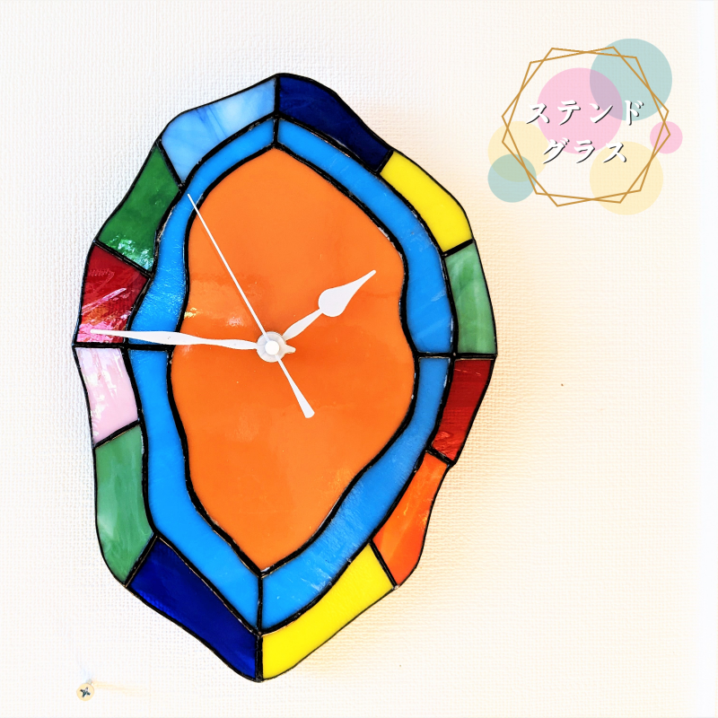 099H1434  ステンドグラス・時計「幸せ色の時を」
