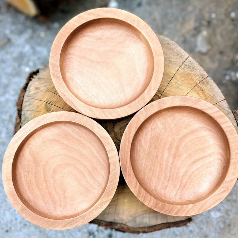 099H1561 国産トチの木から作った丸皿(小)3枚セット