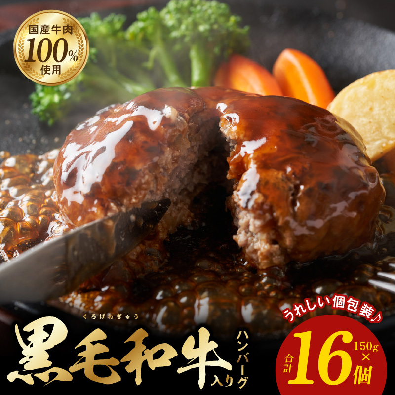 G832y 【年内発送】黒毛和牛入り 国産牛肉100％ ハンバーグ 150g×16個 個包装