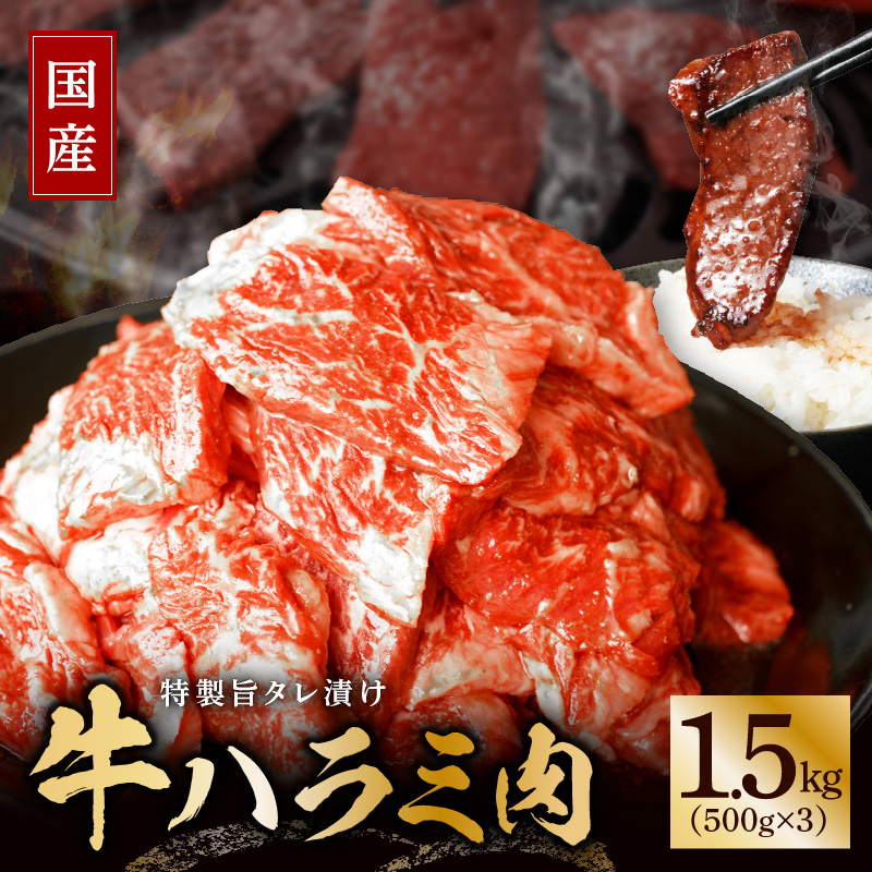 010B1187 国産 牛ハラミ肉 1.5kg 特製旨タレ漬け 希少部位 氷温熟成 牛肉 お肉 味付き 訳あり 不揃い