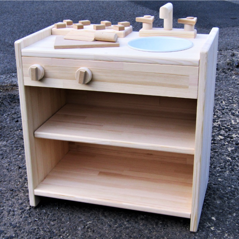 050F099 手作り木製 ままごとキッチン 棚の着いたＫＨＭ−Ｃ 　素材色バージョン