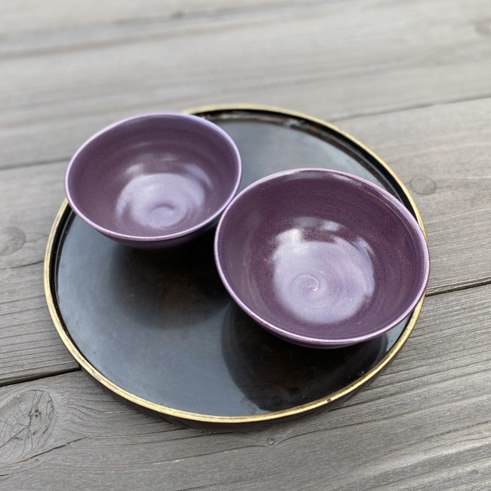 015B065  「日本遺産」泉州水なす釉/夫婦茶碗