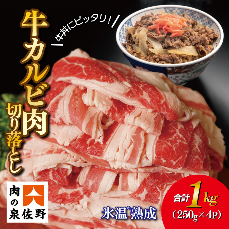 005A498 牛カルビ肉 切り落とし 1kg 小分け 250g×4パック 牛肉 牛丼 米国産 氷温(R)熟成肉