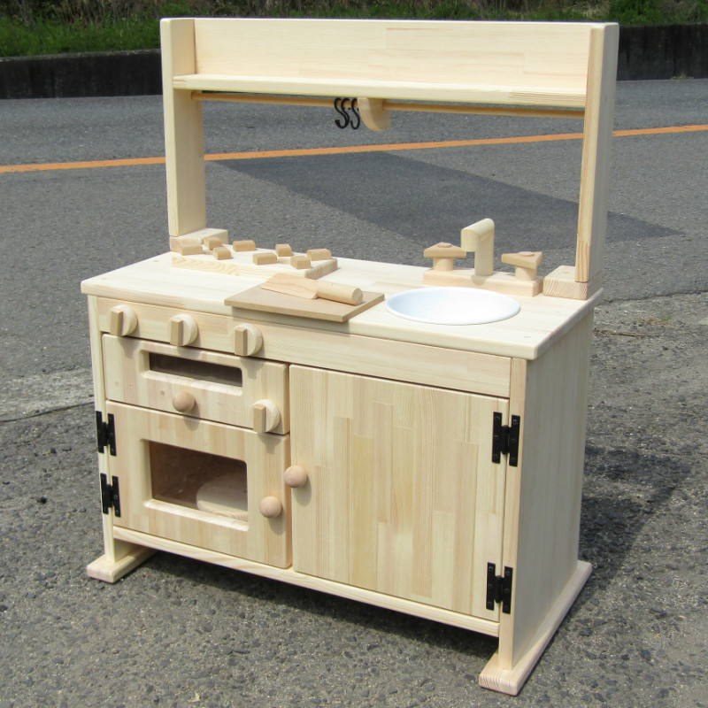 099H236 手作り木製「棚付」魚焼きグリル付きままごとキッチン ＧＨＫ−Ｒ　素材色バージョン