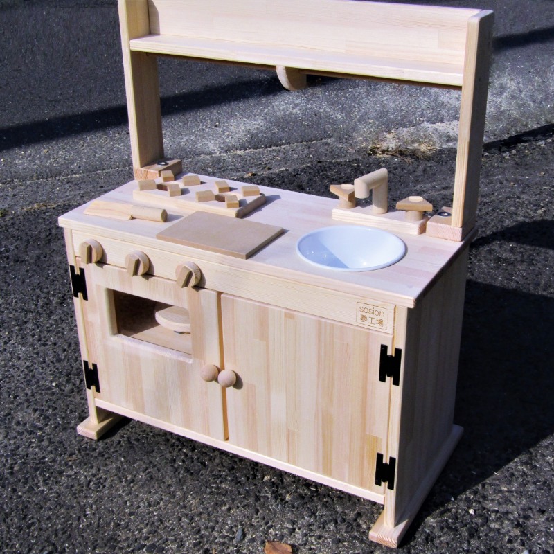 099H179 手作り木製「棚付」ままごとキッチンＤＨＫ−Ｒ 素材色バージョン