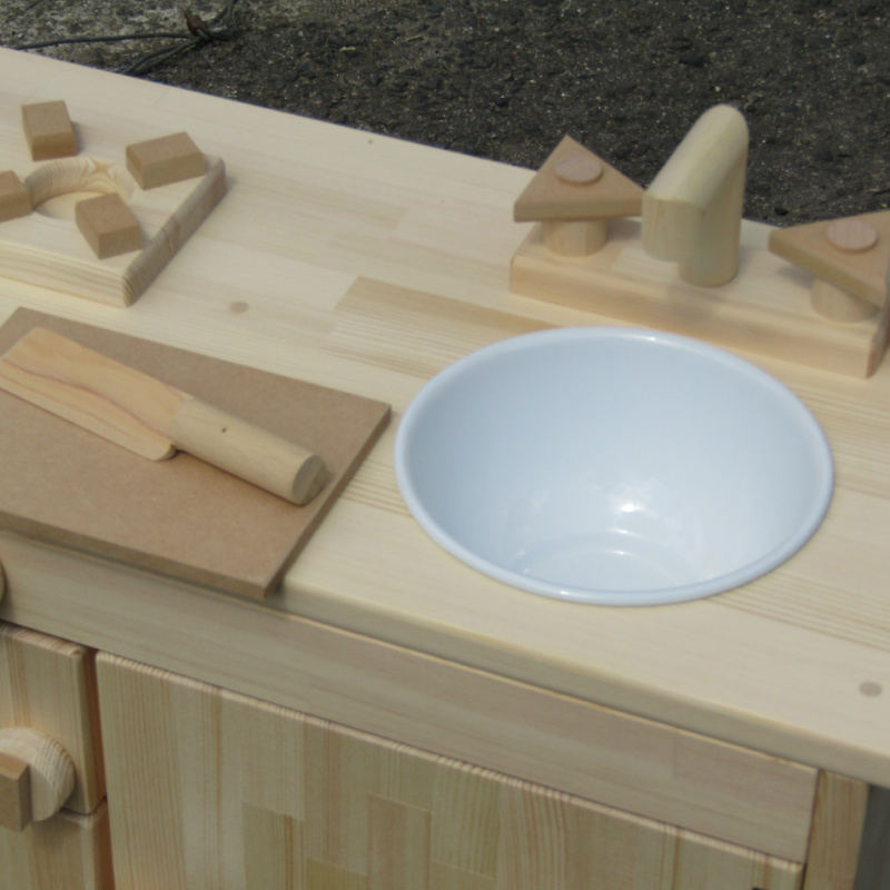 099H236 手作り木製「棚付」魚焼きグリル付きままごとキッチン ＧＨＫ−Ｒ　素材色バージョン