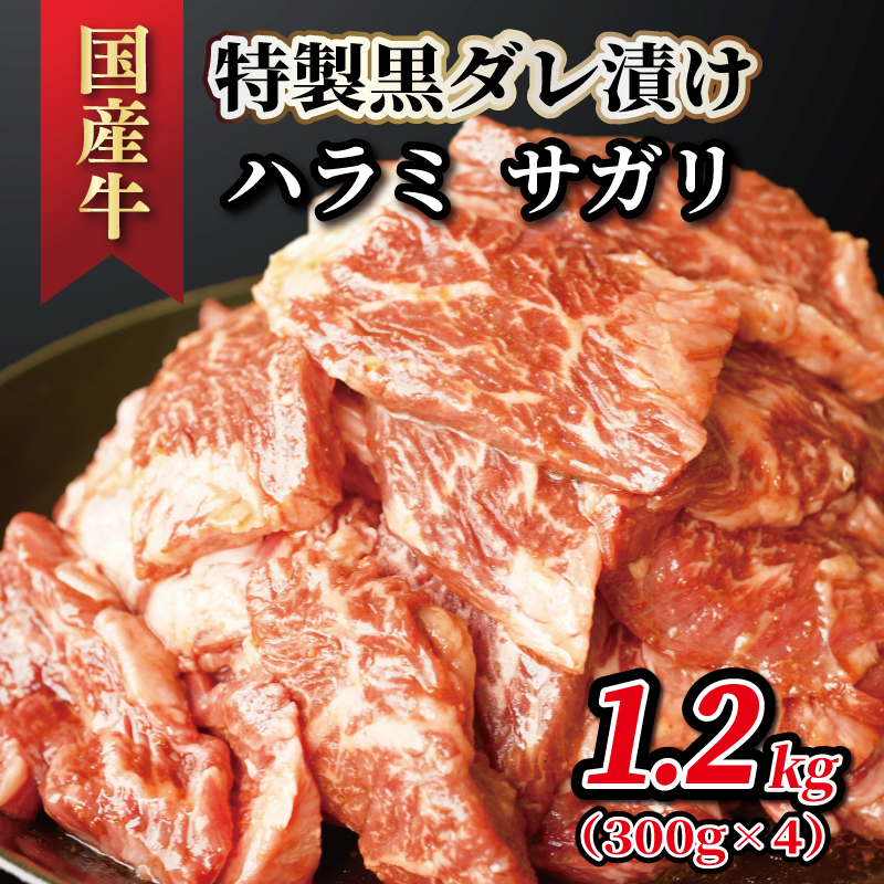 099H1078 国産牛 特製黒ダレ漬けハラミ サガリ 1.2kg（300g×4）小分け 氷温(R)熟成肉
